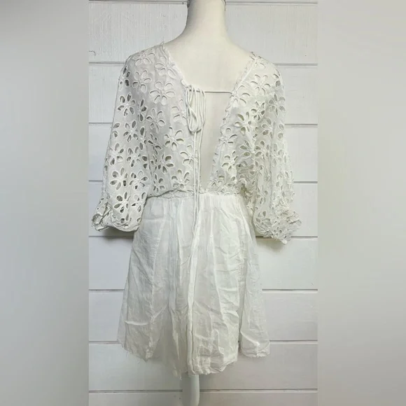 NWT Free People Bella Note Eyelet Mini Dress White Sz Small Retails $128 - Picture 8 of 15